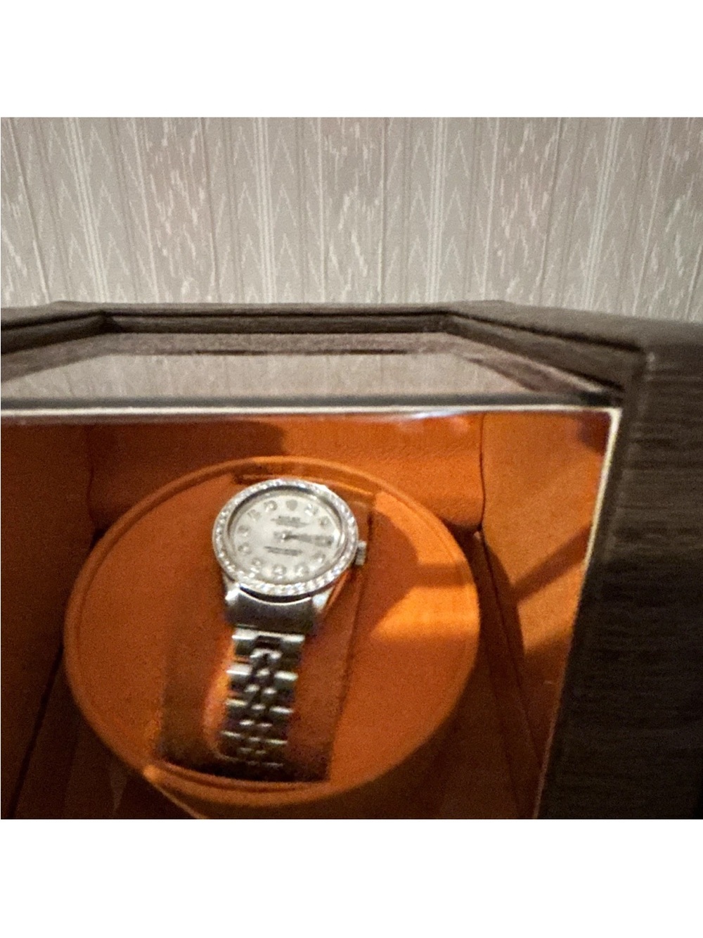 Rolex Silver Women's Watch with Crystal Bezel